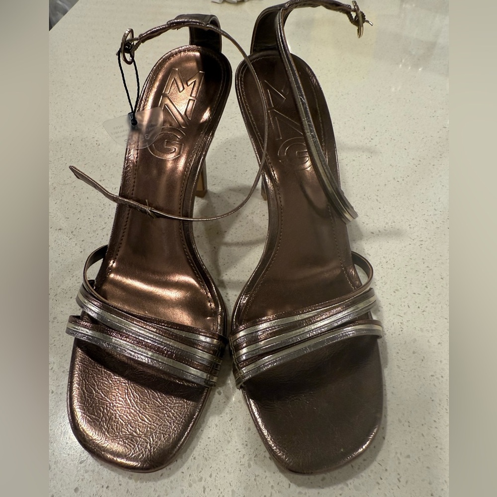 Mango Bronze Strappy Heels